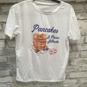 White Graphic Tee with Pancake Design